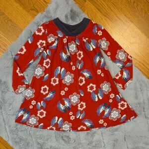 Tea Red/White Long Sleeve Floral Dress, Little Girls 6, Great Condition